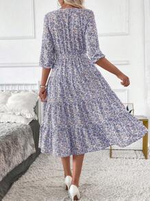 SHEIN Clasi Women's Long Stand Collar Ditsy Floral Dress Maxi Women Outfit