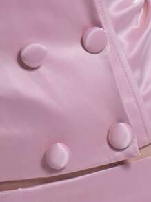 MUSERA Satin Longline Button Detail Bandeau Top Vacation Spring Summer - Baby Pink - View 4