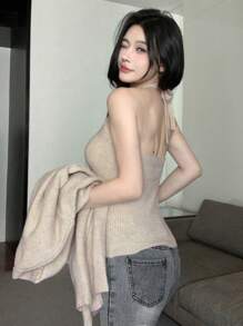 DAZY Set de 2 chaquetas de punto sin mangas de unicolor para mujer, ropa de otoño