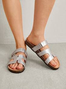 Solecia Damskie buty Wygodne lekkie wakacje Srebrne płaskie sandały na wiosnę i lato Buty wakacyjne Wyprzedaż letnia Halloween Boże Narodzenie Jesień