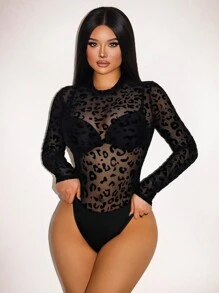 Zolique 豹纹网纱连体衣（不含内衣）新年性感夜店假日派对女装