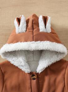 SHEIN Young Girl Hooded Rabbit Ear Fleece Jacket, Suitable For Winter - Coffee Brown - View 4