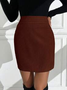 SHEIN Clasi Jupe crayon zippée A-line en velours côtelé pour femme, automne/hiver