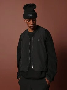 SUMWON Cozy Winter Vest Sleeveless Varsity Bomber Casual Sports Layer With Metal Zipper And Patch Label For Cold Weather Training Street Style - Black - View 2