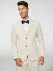 Manfinity VCAY 男士青果領西裝外套和西裝褲套裝帶馬甲 - 米色 - 查看 5