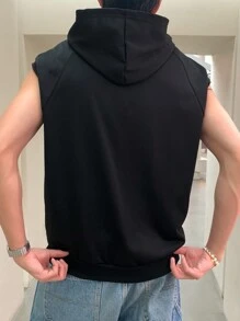 男士纯色拉链连帽休闲上衣，夏季 - 黑色 - 查看 2