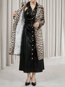 Aveloria Modichic Retro Leopard Print Canvas Belt Double-Breasted Design Fashionable Mid-Length Trench Coat, Autumn/Winter Fall Cloth For Women - Multicolor - View 8
