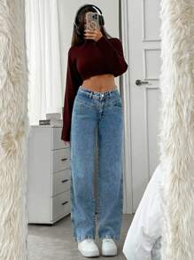 EURMUSE Jeans droits minimalistes délavés décontractés