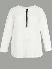 INAWLY Plus Half Zip Waffle Knit Tee