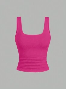 Sweetra Áo thun nữ cổ vuông xếp ly thời trang ôm vừa vặn họa tiết da báo in hình - Nhiều màu - Xem 3