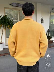 Manfinity CasualKnits Men's Letter Graphic Drop Shoulder Zip-Up Casual Sweater For Autumn/Winter - Multicolor - View 6