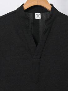 Tween Boy 休闲罗纹面料短袖衬衫和长裤套装，适合通勤、上学、日常休闲、运动、春夏季 - 黑色 - 查看 3