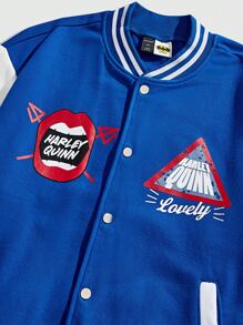 ROMWE MEN Harley Quinn | ROMWE Men's Casual Colorblock Cartoon Print Baseball Jacket, Suitable For Autumn Outdoor Activities - Multicolor - View 3