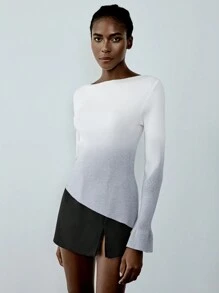 Chiquease Ombre Pattern Boat Neck Sweater Top With Flare Sleeve , Pullover Fall Winter - Multicolor - View 3