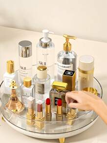 360 度旋转亚克力化妆品收纳托盘 - 大容量宽松护肤品收纳，适用于化妆品/香水/乳液 | 简约梳妆台和办公室装饰，圆形设计（易于访问的多表面展示） - 無色 - 查看 2