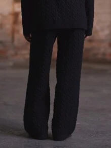 MUSERA Cable Knit Wide Leg Trousers Evening Party Elegant  Fall Autumn Winter - Black - View 3