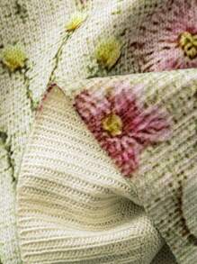 Women Plus Size V-Neck Flower Pattern Allover Print Elegant Casual Pullover Sweater, For Winter Knit Pullover Fall - Multicolor - View 3