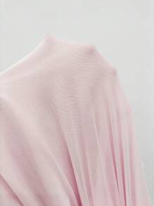SHEIN x Carly Lawrence Elenzga 女士优雅纯色不对称领口长袖褶皱侧开衩下摆连衣裙，春夏长款女装 - 粉色 - 查看 7