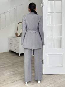 EURMUSE Grey Long Jacket And Straight Pant Two Pieces - Grey - View 2