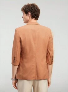 Manfinity VCAY Nueva chaqueta de traje de negocios casual ajustado de manga tres cuartos para hombres, tejido, adecuada para usar diariamente en primavera y verano.