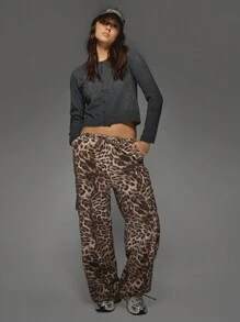 MISSGUIDED Leopard Print Cargo Pants High Waisted Wide Leg Animal Pattern Casual Pants Fall Winter Streetwear Festival Y2K Party Drawstring Waist Bottoms