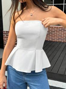 INAWLY 女士纯色抹胸简约休闲上衣，日常穿着