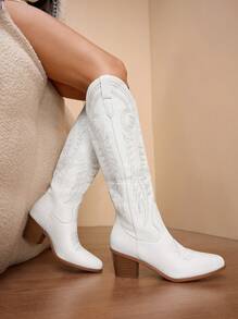 Daringsoles 2025 年春秋季新款大码女式户外时尚过膝高筒刺绣西部牛仔靴