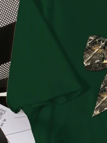 Tween Girl 圣诞休闲圆领短袖蝴蝶结印花简约上衣，日常穿着 - 墨綠色 - 查看 3