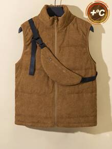 Dziecięca/nastoletnia chłopięca swobodna sztruksowa ciepła pikowana kamizelka ze stójką i torebką typu crossbody 2 szt. Zestaw