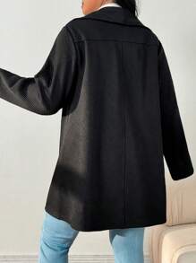 Mulvari Plus Size Solid Color Lapel Casual Long Sleeve Jacket - Black - View 2