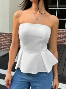 INAWLY 女士纯色抹胸简约休闲上衣，日常穿着