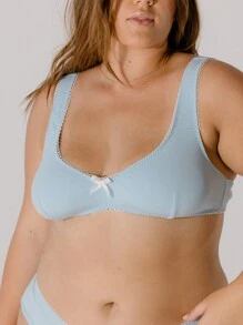 Aralina Curve Soft Blue Contrast Scallop Trim Rib Lingerie Bralette Set