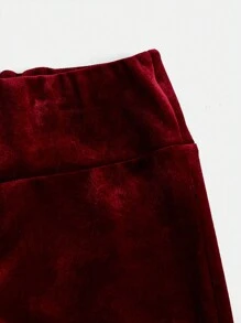 SHEIN Leap Crew Tween Girls' Casual Minimalist Comfortable Medium Rise Flared Pants, Versatile - Red - View 3