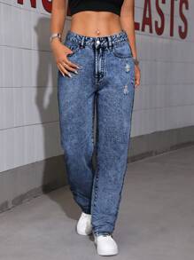 SHEIN Tall Casual Ripped & Washed Tapered Jeans