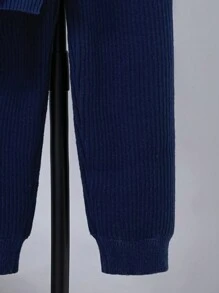 Teen Boys Color Block Textured Knit Sweater And Elongated Pants Set, Suitable For Autumn/Winter Wear