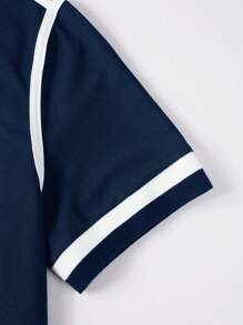 Manfinity Mode Men's Casual Colorblock Tipped Short Sleeve Polo Shirt - Royal Blue - View 3