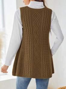 EMERY ROSE Women's Autumn Solid A-Line Sweater Vest - Khaki - View 2
