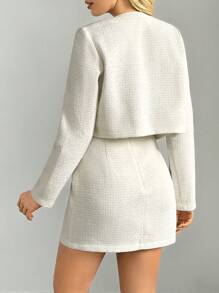 INAWLY Vrouwen Mode Elegante Effen Kleur Crop Top En Minirok Set