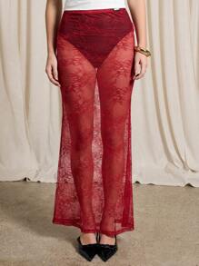 AiiRZ Sheer Lace Maxi Skirt - Burgundy - View 4