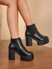 Daringsoles Botines de mujer de plataforma impermeable con cierre de cremallera, tacón ancho, apropiados para primavera y otoño