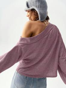 Bohemela Vacation Solid Color Knit Loose Fit Asymmetrical Neck Long Sleeve Women Sweatshirt