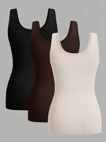 SHEIN Essnce 3pcs Women's Simple Solid Color Casual Versatile Camisole Tops, Suitable For Spring And Summer Back To School - Multicolor - View 2