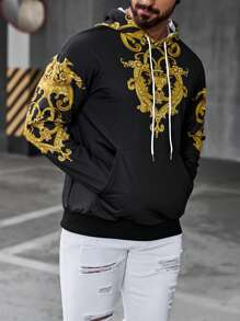 Manfinity LEGND Áo nỉ có mũ trùm đầu in họa tiết cổ điển dành cho nam, Áo hoodie dài tay họa tiết Paisley họa tiết mùa thu giản dị, Quà tặng cho bạn bè, chồng, bạn trai - màu đen - Xem 6