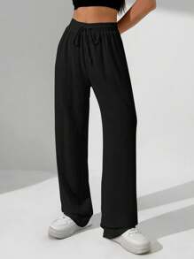 StreetHx 女性純色簡約日常寬鬆長褲