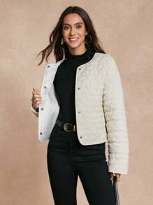 Calvaya Abrigo acolchado de unicolor con botones delanteros de manga larga, ropa casual sencilla para mujer en invierno