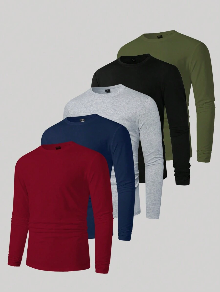 Manfinity LEGND 男士加大码纯色圆领长袖休闲 T 恤，秋季