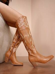 Daringsoles Women's Embroidered Thigh High Boots, Fashionable For Everyday Wear - Yellow - View 12