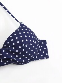 SHEIN Swim 2 piezas Conjunto de Bikini de cintura alta con control de abdomen, estilo vintage elegante con lunares, color azul para verano