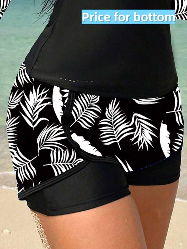 Swim Lushoire 1 pieza Bottom de traje de baño de mujer con estampado de planta tropical (artículo individual)