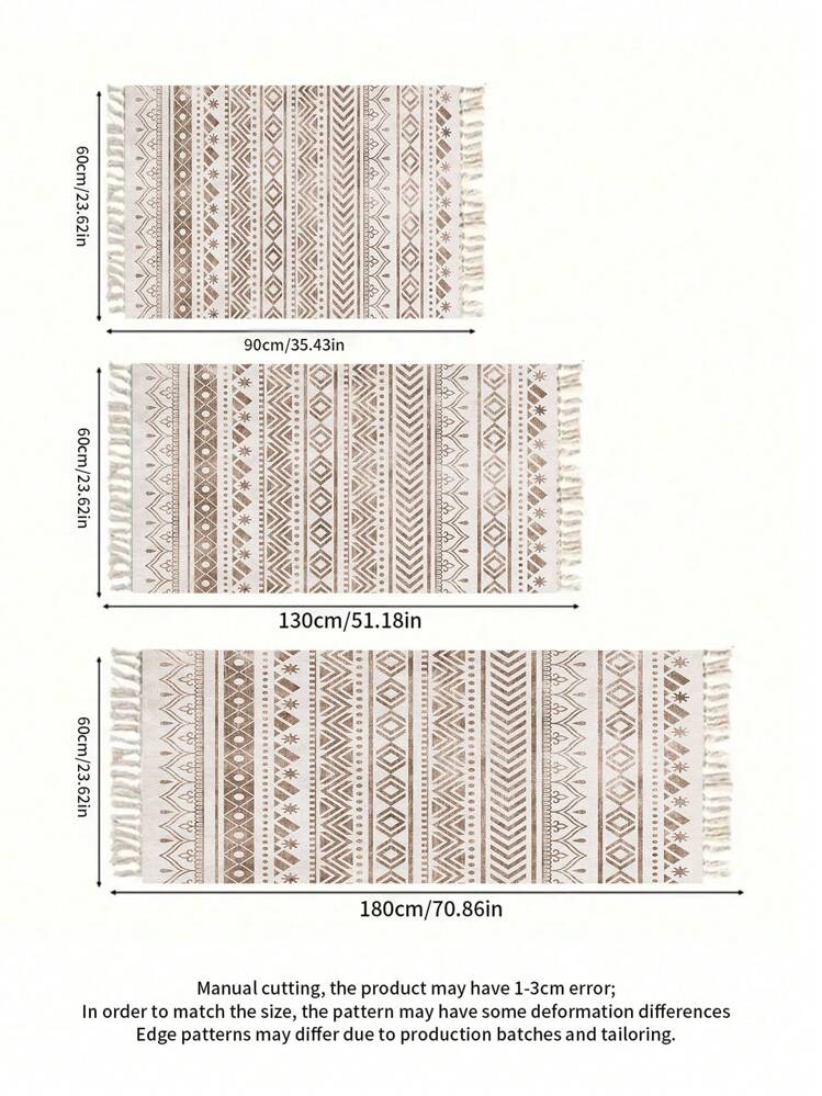 复古几何图案流苏装饰地毯，秋季装饰，秋季装饰，房间装饰 - 彩色 - 查看 3